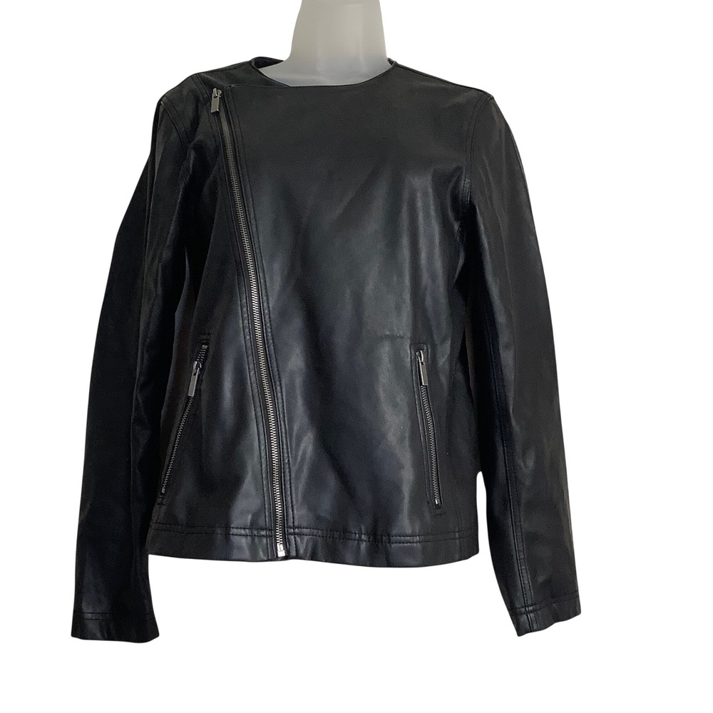 Knox Rose Black Faux Leather Moto Jacket Asymmetrical Zip Collarless S